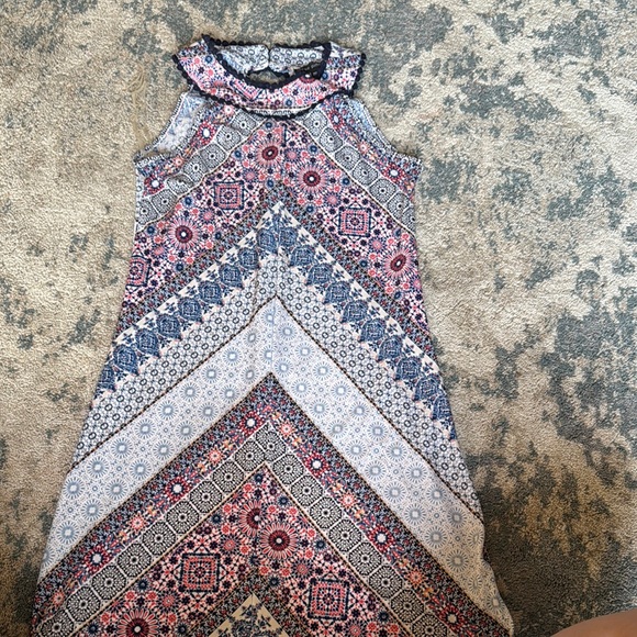 Three Hearts Blue and Pink Geometric Maxi Dress - Picture 1 of 3